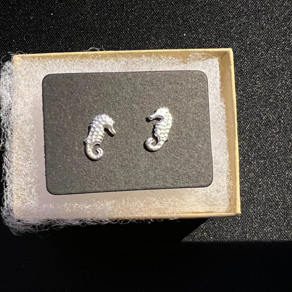 Tiny Seahorse Sterling Silver Stud Earrings, New